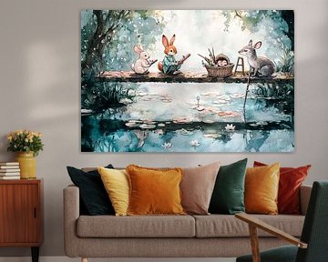 Animals on bridge with water lilies by Imperial Art House