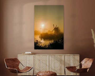 Zonsopkomst in Leiderdorp met 2 oude molens van Sander de Vries