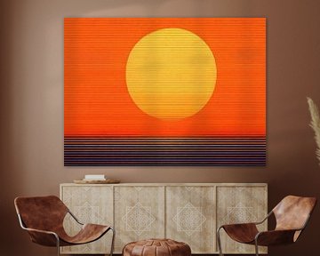 Zonsondergang | Oranje Achtergrond Blauwe Strepen van Modern Collection
