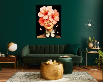 Hibiscus & Butterfly Wall Art – Modern Floral Botanical Print for Elegant Home Decor by Ramy Salah Hefny