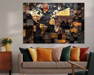 Wooden and metal world map by Imperial Art House