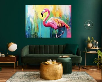 Zomer Flamingo in Kleuren van Abstract Schilderij