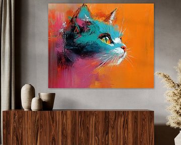 Zomer Kat Turquoise | Kat Kleurrijk van Abstract Schilderij