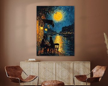 Romantic couple at Café by starry night by Erika Kaisersot