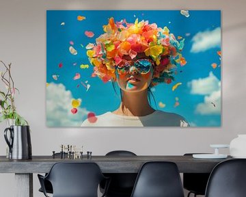 Vrolijke zomerstijl met bloemen en brillen van Digitale Schilderijen
