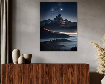 lune et colline sur nayyara art