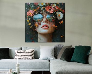 Gesicht Sonnenbrille Blumen von Blickfänger Gemälde