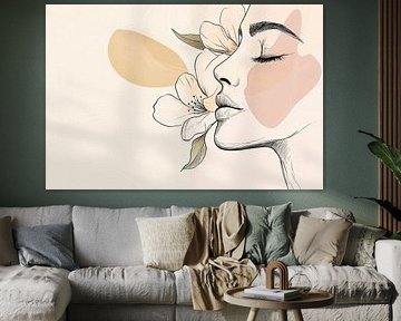 Minimalist floral portrait line drawing by Art & Soul Creations