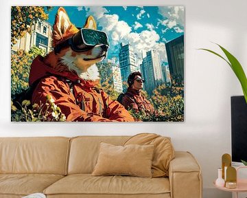 Chien avec des lunettes futuristes à l'extérieur sur Imperial Art House