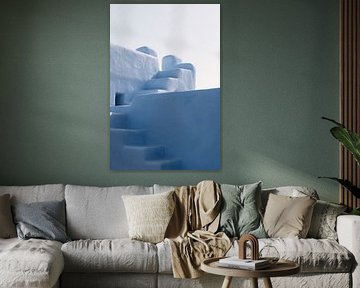 Bâtiment bleu minimaliste en Grèce | tirage photo d'art