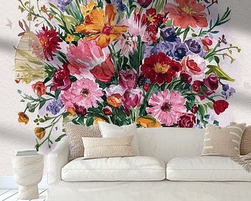 Levendig boeket wilde bloemen in een glazen vaas van Artistic