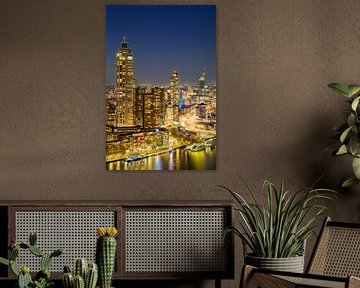 Nachtelijk uitzicht Rotterdam centrum bij Erasmusbrug over de Maa van Sjoerd van der Wal Fotografie