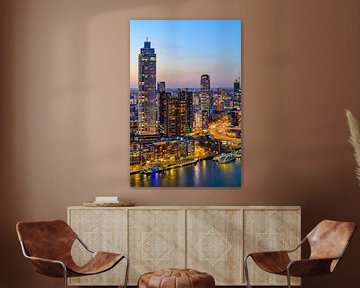 Rotterdams Stadtzentrum bei Nacht an der Erasmusbrug mit Blick auf die Neue von Sjoerd van der Wal Fotografie