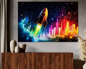 Colourful rocket in cosmos by Art & Soul Creations