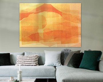 Berg in gouden licht. Abstract landschap in warme pastels van Dina Dankers