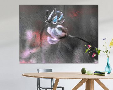 Zwei Sommerblumen vor einem geometrischen silbernen Hintergrund von art559