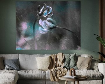 Two summer flowers against a geometric silver background