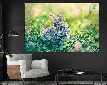 Schattig konijntje in groen veld
