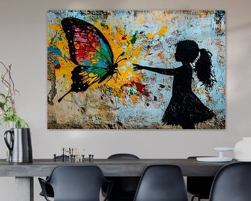 Meisje en kleurrijke vlinder van Art & Soul Creations