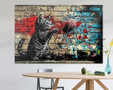 Kat met bol wol graffiti van Imperial Art House