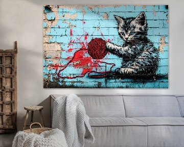 Kat speelt met bol wol van Imperial Art House