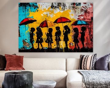Kinderen met paraplu’s silhouet van Imperial Art House