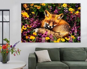 Fuchs zwischen bunten Blumen von Art & Soul Creations