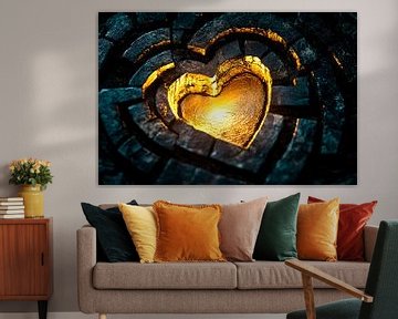 Goud hart in stenen labyrint van Art & Soul Creations