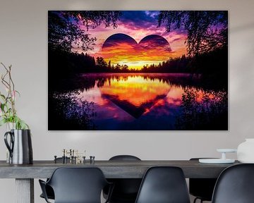 Herz über buntem Sonnenuntergang von Art & Soul Creations
