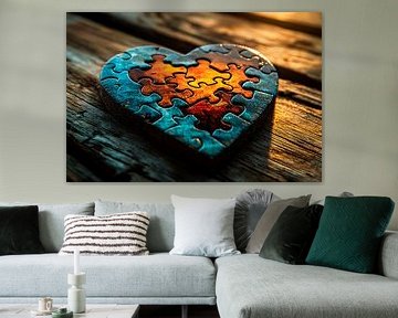 Heart-shaped puzzle on wooden table by Art & Soul Creations