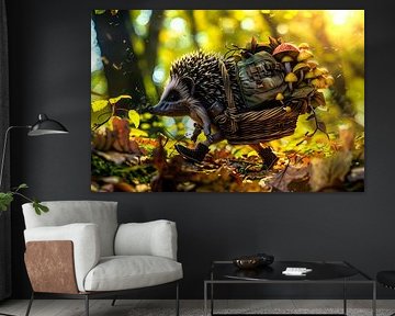 Egel in herfstbos met mand van Art & Soul Creations
