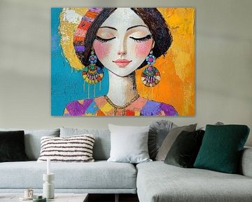 Vrolijke Blik | Vrouw met Hoofddoek van Blikvanger Schilderijen