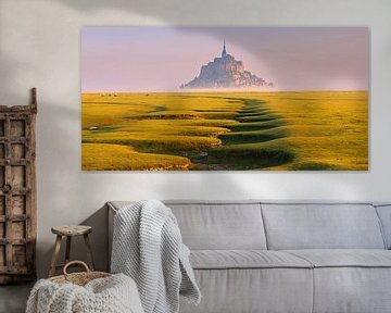 Panorama en zonsopkomst bij de Mont Saint-Michel in Normandië van Henk Meijer Photography