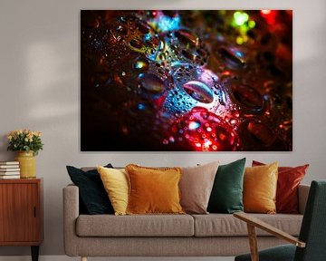 Waterdruppels op verlicht plastic oppervlak van Mixed media vector arts