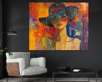 Vrouw met Hoed | Abstracte Vrouw met Hoed van Kunst Kriebels