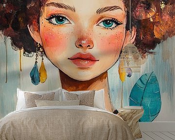Curly hair | Young Lady Colourful by Eye catching paintings