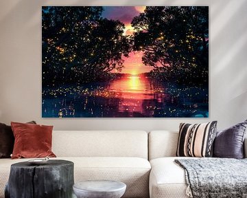 Zonsondergang in magisch mangrovebos van Art & Soul Creations
