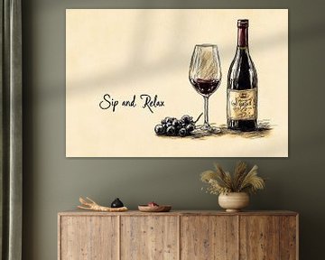 Impression d'art bouteille de vin et verre sur Art & Soul Creations