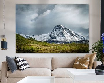 Besneeuwde Top boven Groen Dal in Noorwegen van Joost Lagerweij