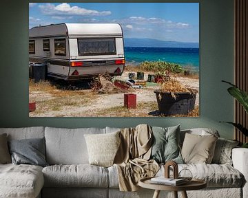 Caravan camping on the beach in Afytos on the island of Chalkidiki in Greece on the Mediterranean Sea by Animaflora PicsStock