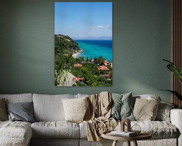 Vertical view of the bay of Afytos on the island of Chalkidiki in Greece on the Mediterranean Sea by Animaflora PicsStock