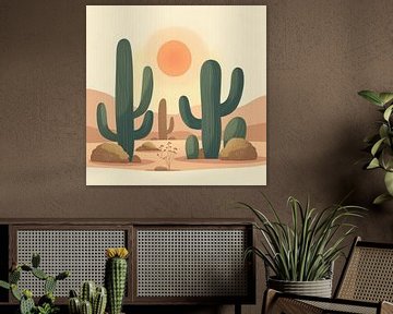 Woestijnzonsondergang met cactussen van Artistic