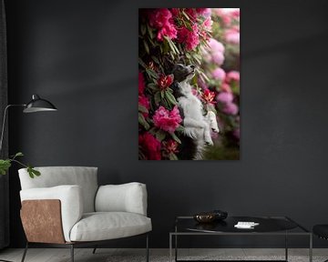 Border Collie in rosa Blumen von Traveling dogs