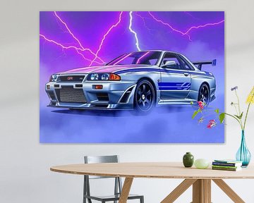 De zilveren Nissan Skyline GTR R34 2 van MIROKKU