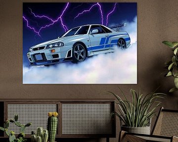 De zilveren Nissan Skyline GTR R34 3 van MIROKKU