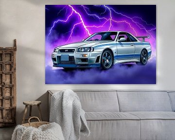 De zilveren Nissan Skyline GTR R34 4 van MIROKKU