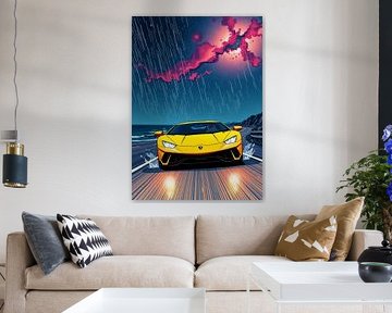 Yellow Lamborghini Aventador and Galaxy by MIROKKU