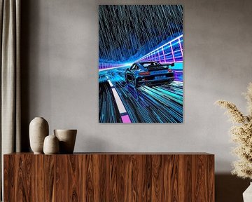 Blue Porsche 911 GT3 RS – Speeding on Rainy Circuit, Night, Neon by MIROKKU