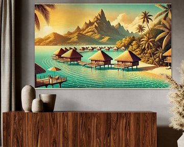 Poster vintage de Bora Bora, Polynésie française sur Chromatic Fusion Studio