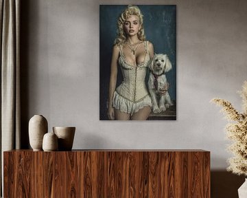 Frau mit Haustier Retro-Boudoir-Look